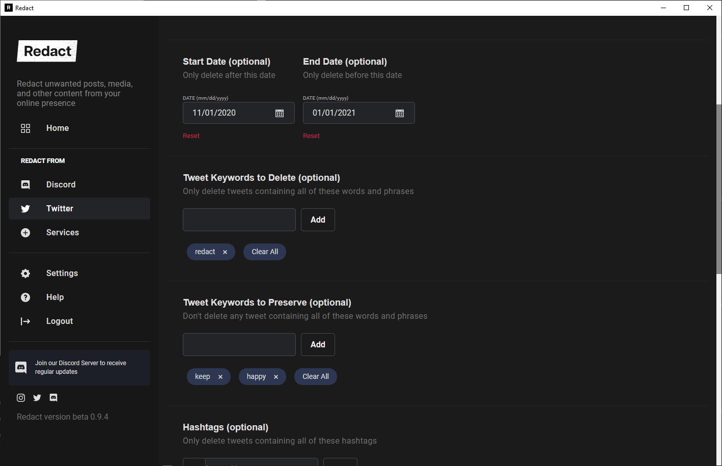 redact delete discord messages login