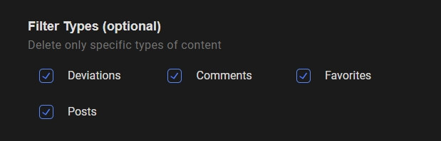Delete deviations, comments, posts, or favorites