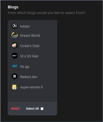 Delete from specified blogs
