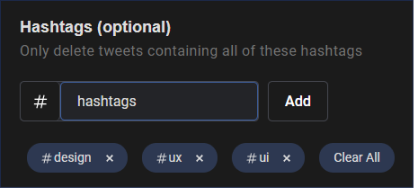 Delete Tweets containing specific hashtags